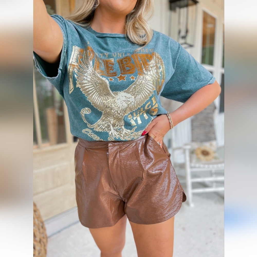 entro Brown High-Waist Faux Leather Shorts